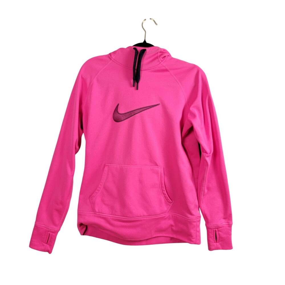 Nike Therma-Fit Hoodie Womens Large Pink Pullover Swoosh Athletic Sweatshirt